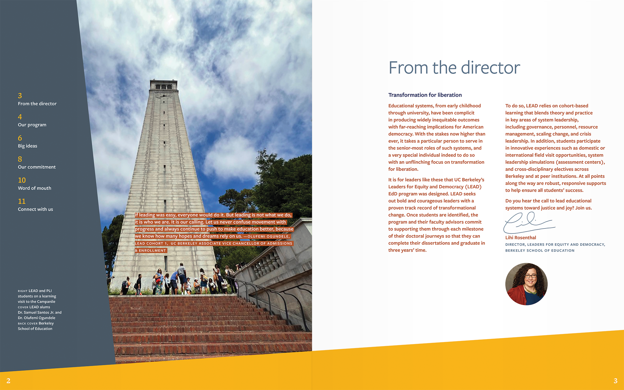 Berkeley School of Education Leaders for Equity and Democracy admissions brochure spread