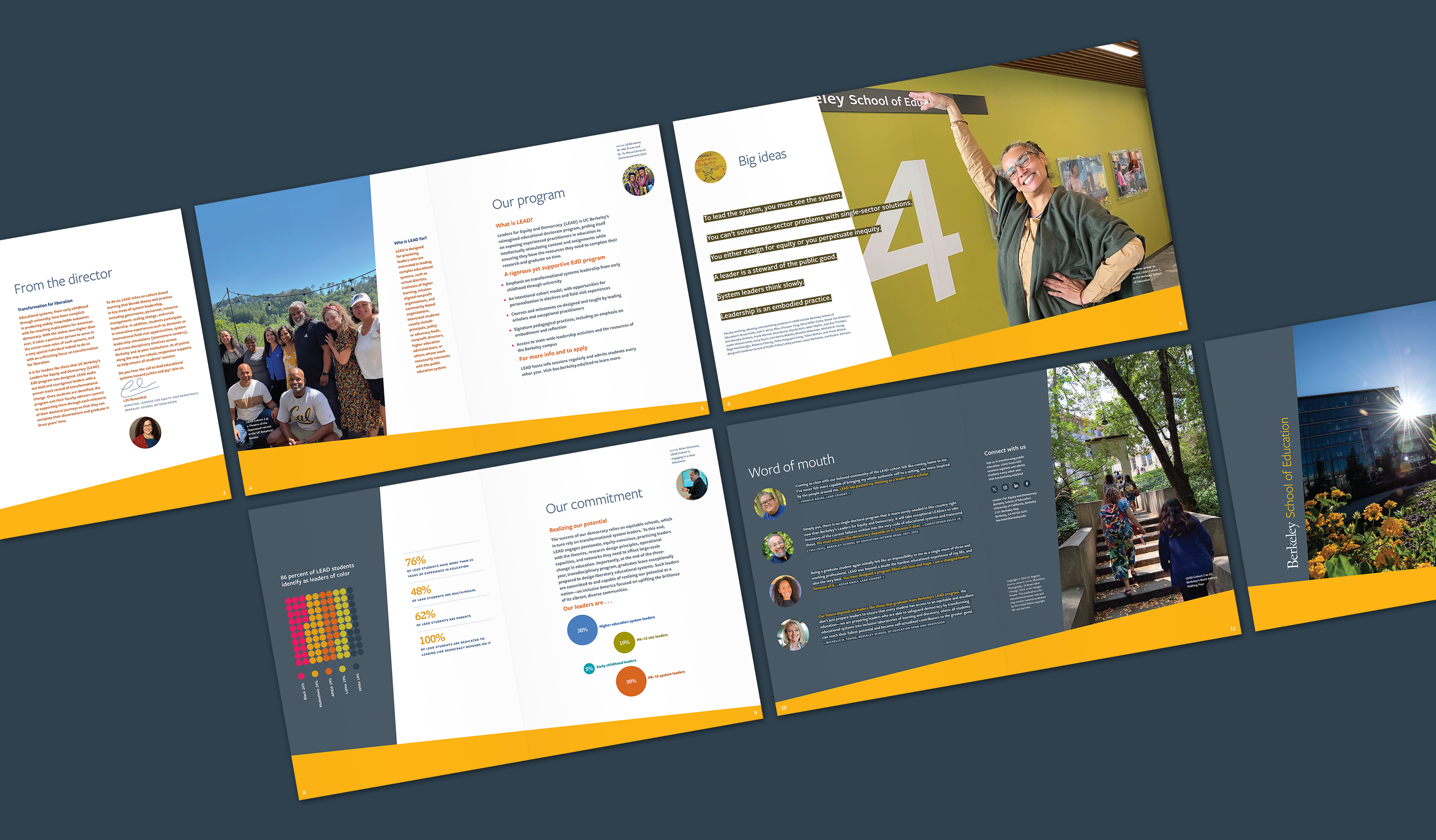 Berkeley School of Education Leaders for Equity and Democracy admissions brochure spreads