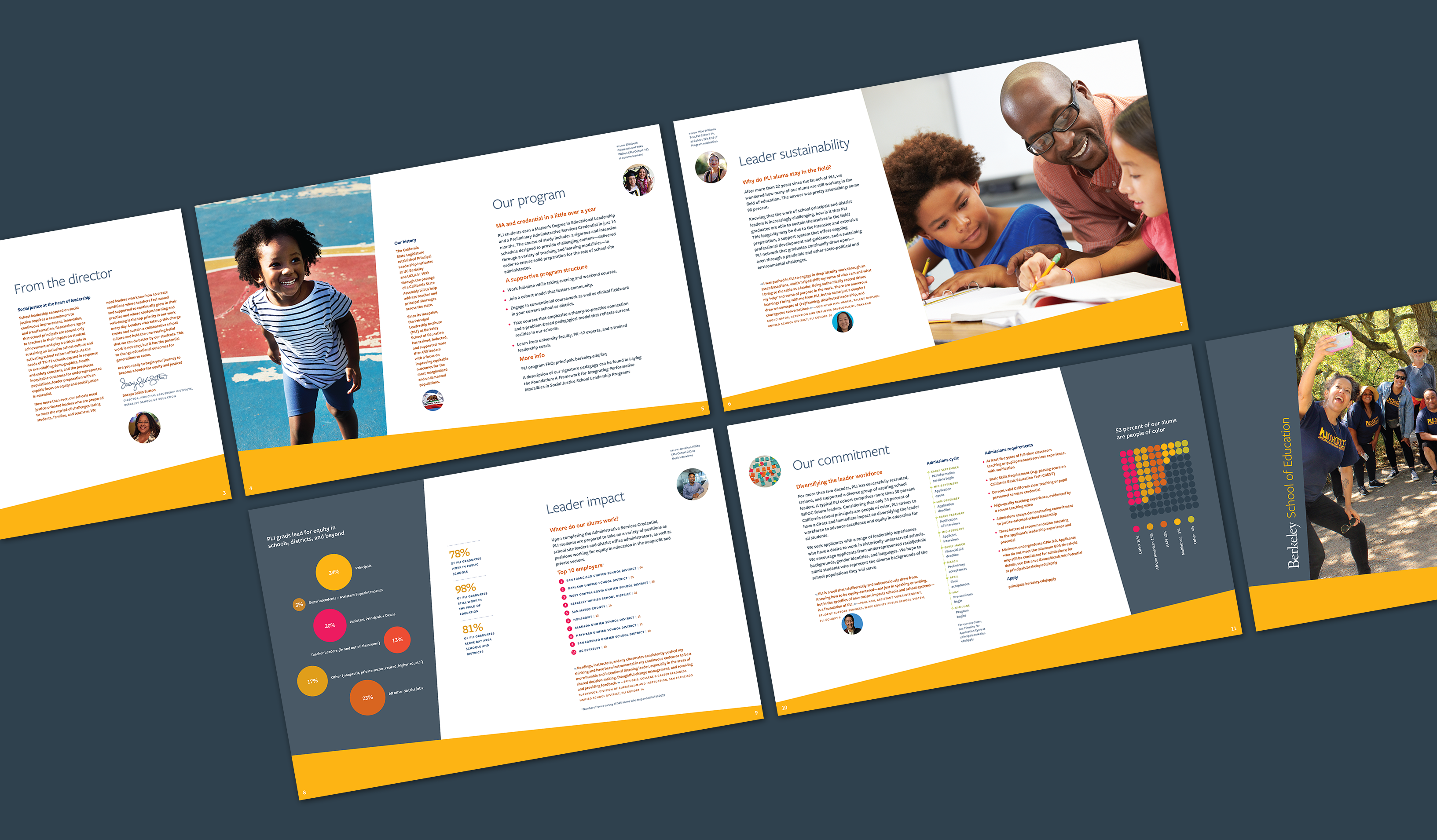Berkeley School of Education Principal Leadership Institution admissions brochure spreads