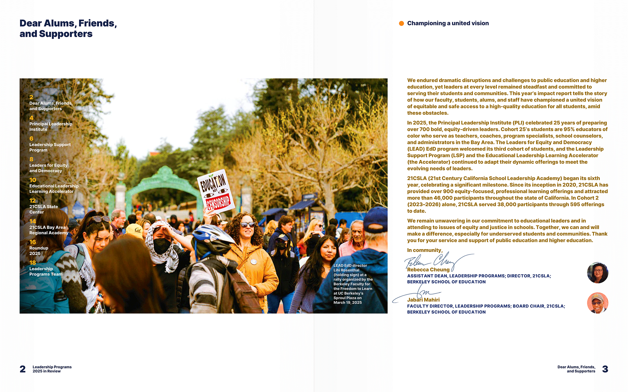 Berkeley School of Education Leadership Programs 2025 in Review report spread